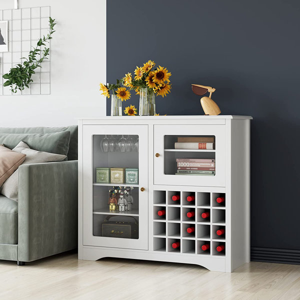 HOMECHO Buffet Server with 20Bottle Display Bar White